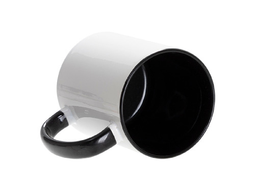 Кружка для сублимации, 330 мл, d=82 мм, стандарт А, белая, черная внутри, черная ручка (белый, черный)