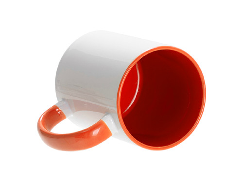 Кружка для сублимации, 330 мл, d=82 мм, стандарт А, белая, оранжева внутри, оранжевая ручка (белый, оранжевый)