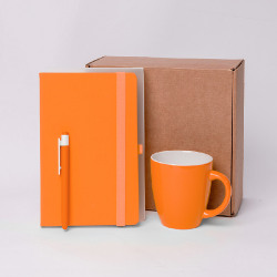 Подарочный набор JOY: блокнот, ручка, кружка, коробка, стружка; оранжевый (желтый)